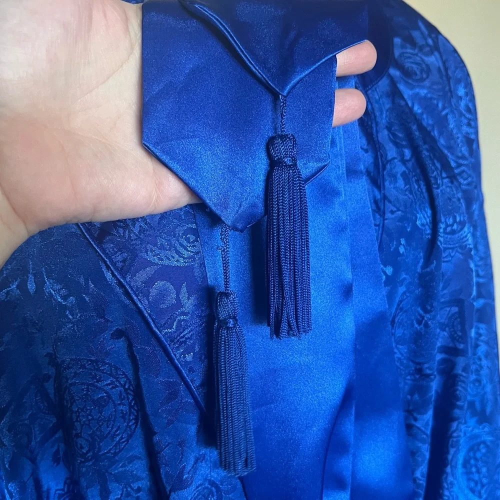 Victoria’s Secret Vintage Gold Label Royal Blue Satin Jacquard Maxi Robe